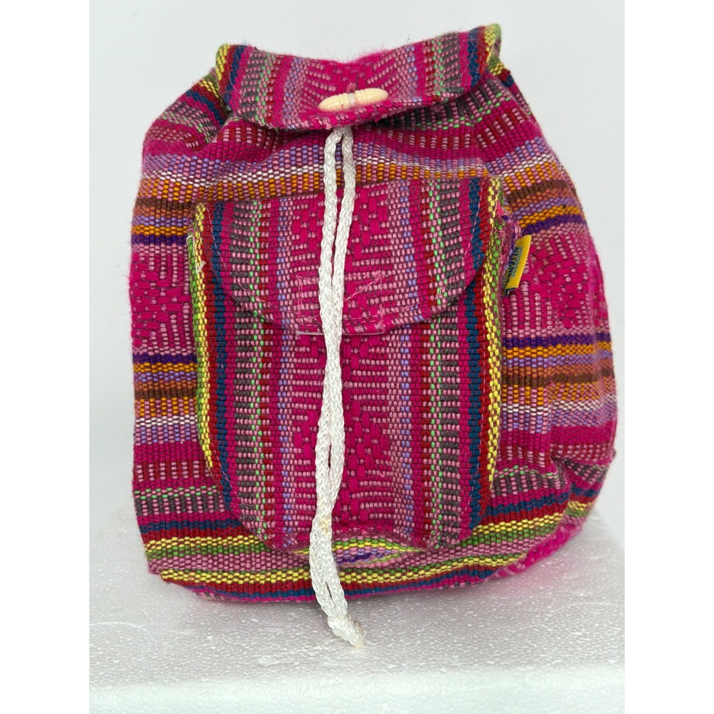 Artesanias Pinzon Woven Mexican Backpack Pink Multi Stripe Boho Rucksack Small